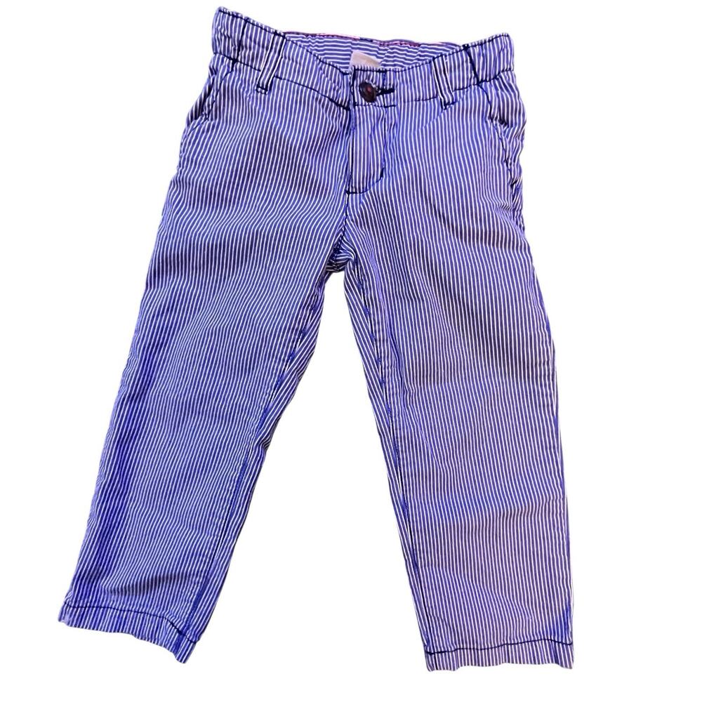 Petit Bateau Toddler Boy Pants 3 Blue White Stripe Adjustable Waist France